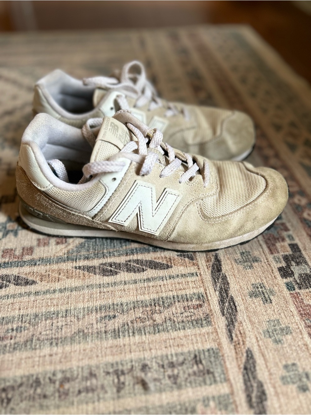 New Balance Light Beige Suede & Mesh Trainers